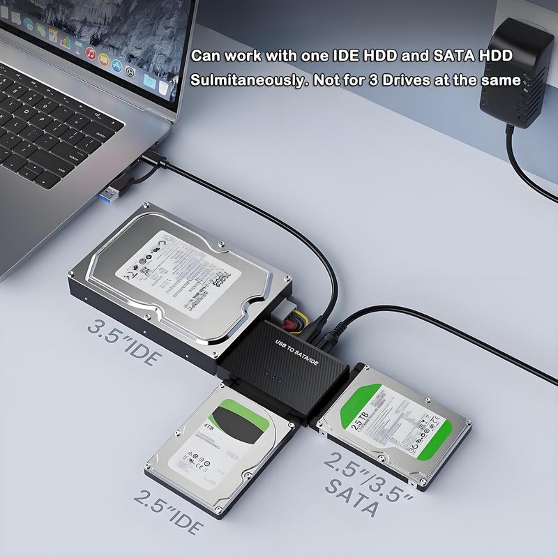 DELXING USB 3.0 to SATA IDE Adapter Hard Drive Reader, USB + Type C to External Hard Drive Disk HDD Converter Kit for Universal 2.5" 3.5" IDE HDD, 2.5" SSD, with 12V/2A Power Adapter - Image 4
